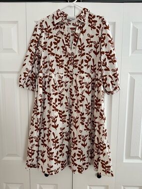 Roolee White and Brown Floral Tiered Dress
